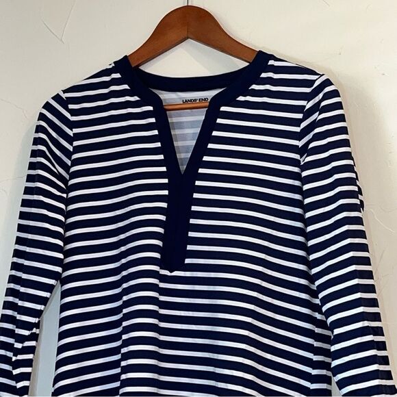 Lands' End Women's Navy Blue Striped Long Sleeve Dress - Picture 3 of 6